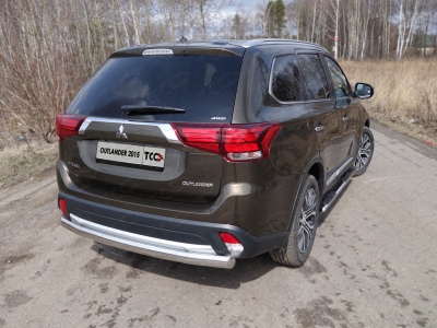 Защита заднего бампера овальная 75х42 мм ТСС для Mitsubishi Outlander 2015-2018