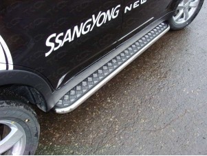 Пороги с площадкой алюминиевый лист 42 мм для SsangYong Actyon № SSANACT11-02